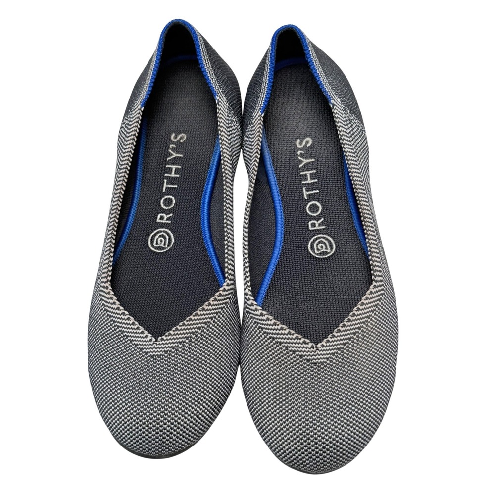 Rothys The Flat Grey Birdseye Women 8 Herringbone Ballet Round Toe Washable Eco